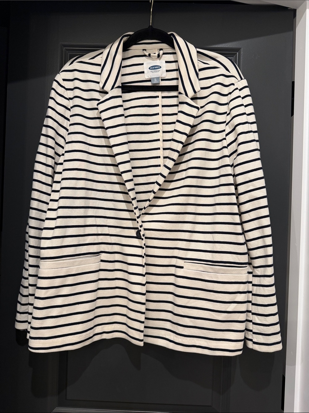 Old Navy Cream and Black Striped Knit Blazer
